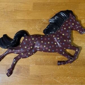 Decorative Running Horse Wall Art - Burgundy with Black Mane